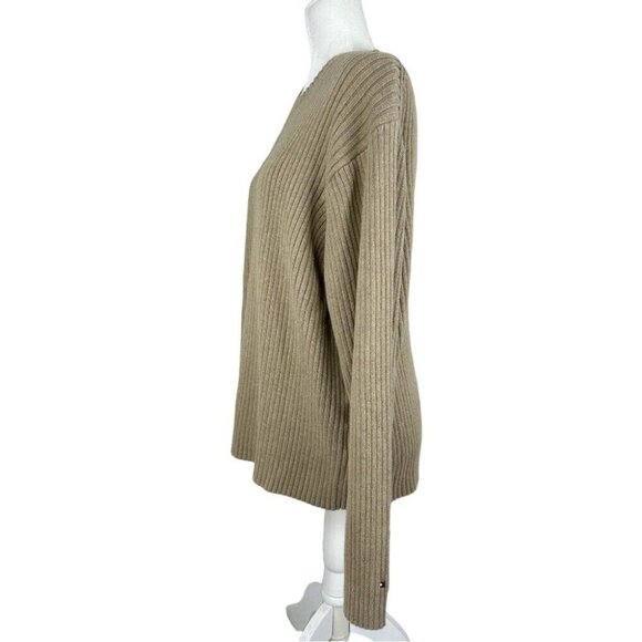 Tommy Hilfiger Women’s Tan Y2K Ribbed Crew Neck Long Sleeve Knit Sweater L/C47 - Picture 3 of 11